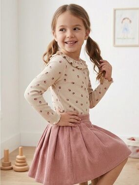 🍓 NWOT H&M Girls' Cream Ribbed Strawberry Long Sleeve Tee